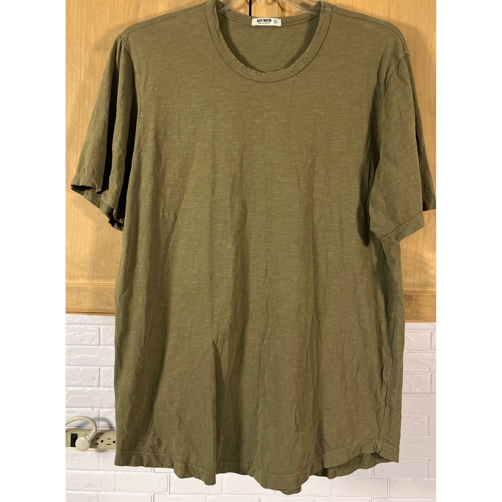 Buck Mason T-Shirt Mens XL Olive Green Slub Curved Hem Made in USA